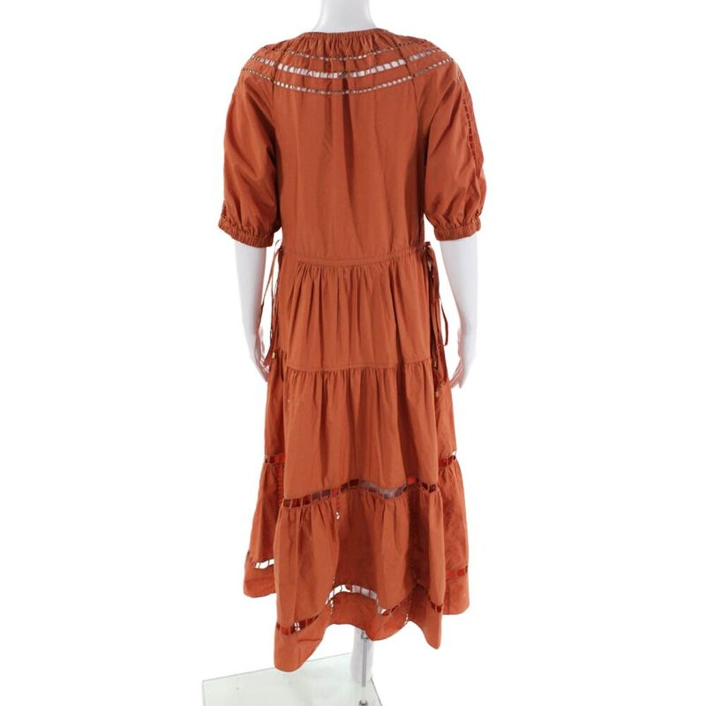 ALC Womens Short Puff Sleeve Embroidered Maxi Dress Orange Size 6 - Picture 3 of 6